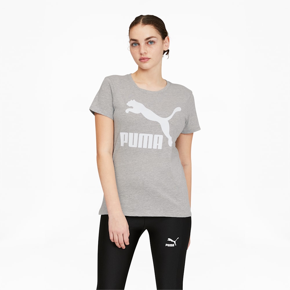 Puma Classics Logo Tee - Light Gray Heather-White