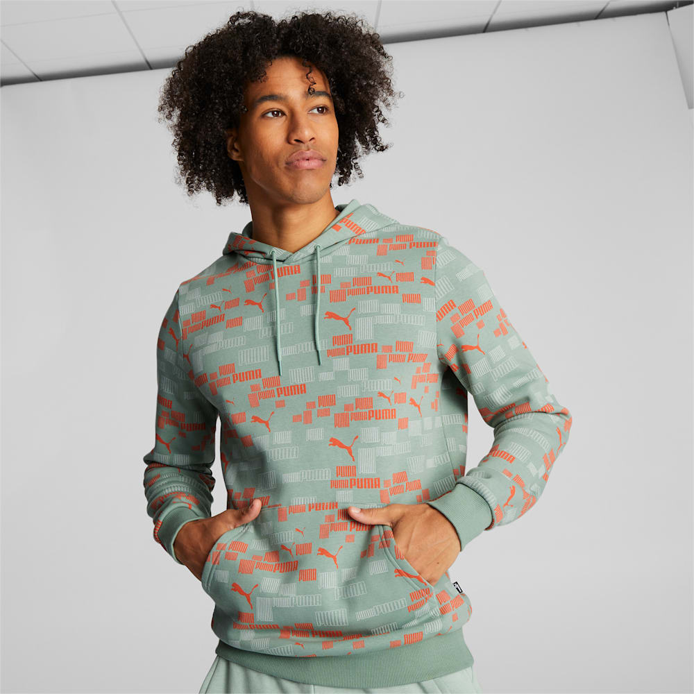 Puma ESS+ LOGO LAB Hoodie - Green Fog-Hot Heat-White