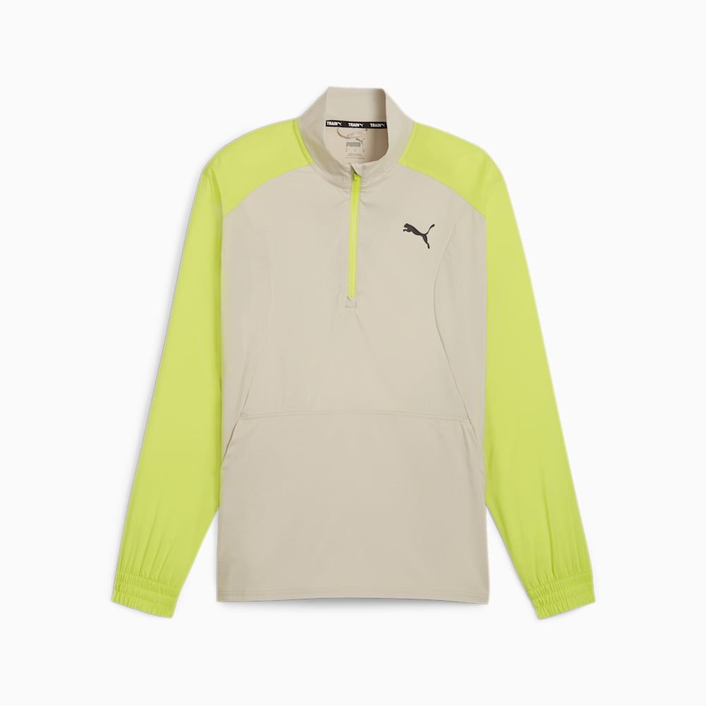 Puma FIT Woven Quarter Zip Sweater - Putty-Lime Pow