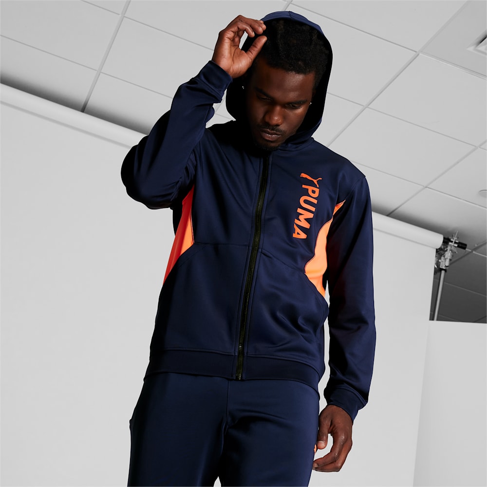 Puma Fit Double Knit Full-Zip Hoodie - Navy-Neon Sun