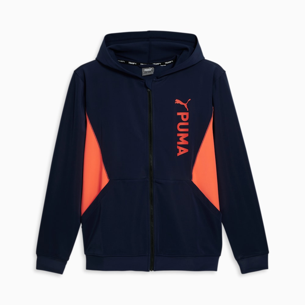 Puma Fit Double Knit Full-Zip Hoodie - Navy-Neon Sun