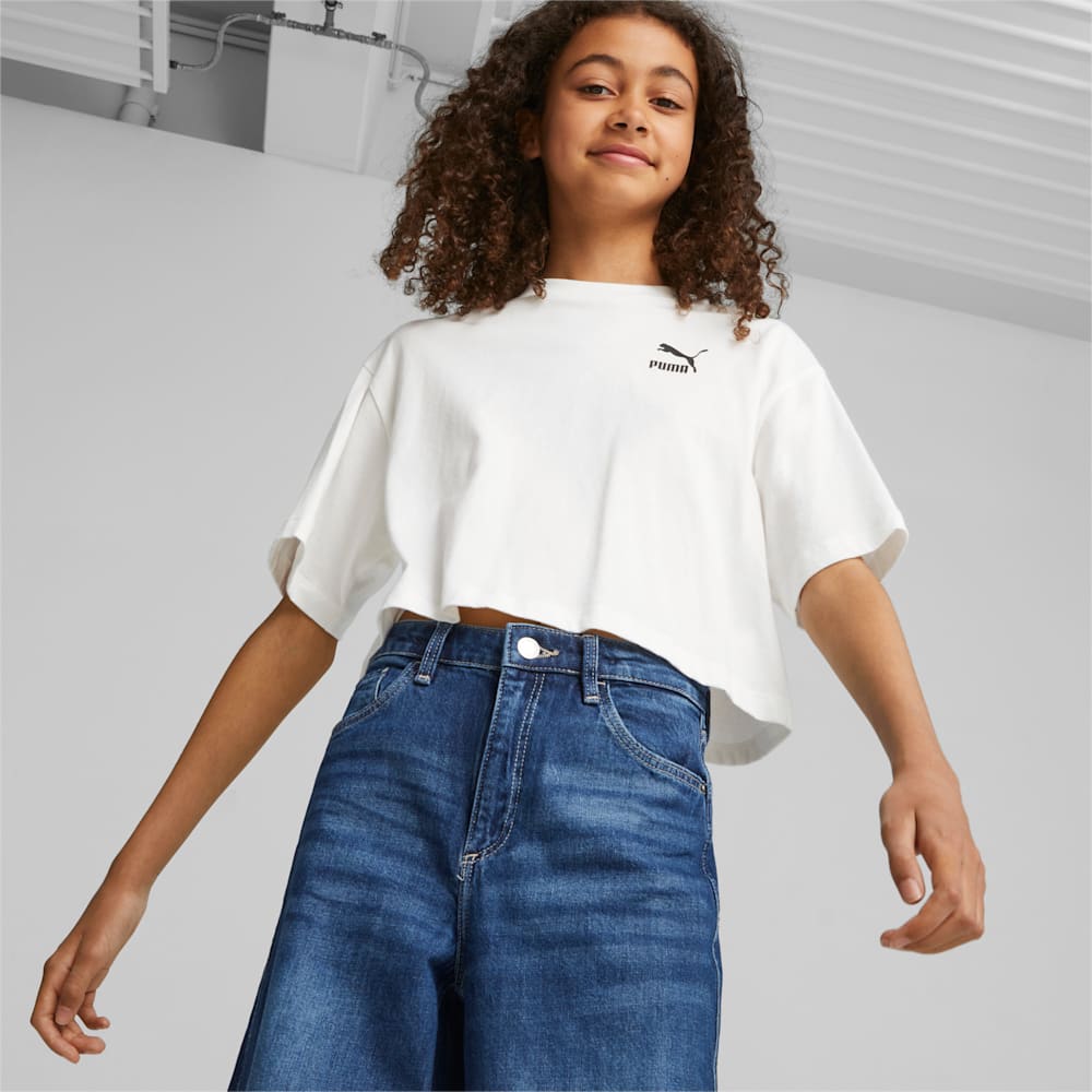 Puma Classics Big Kids Cropped Tee - White