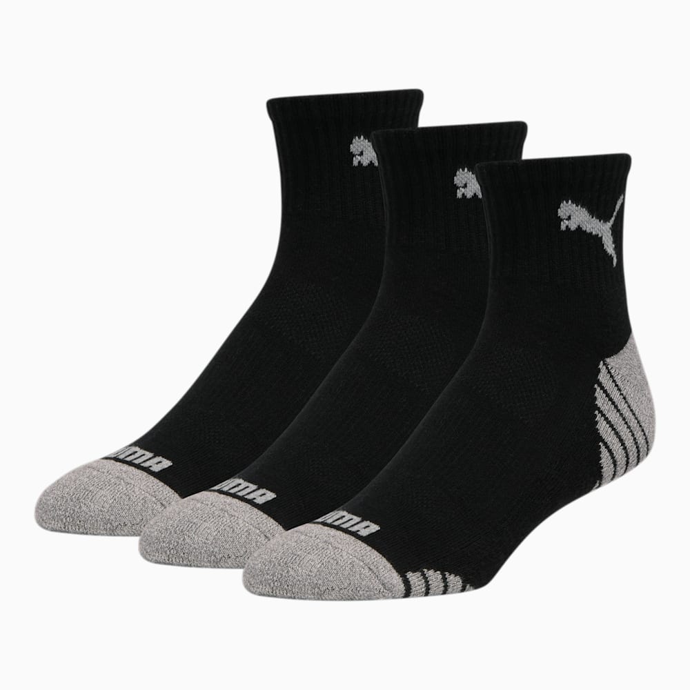 Puma Half-Terry Quarter Length Crew Socks (3 Pack) - BLACK / GREY