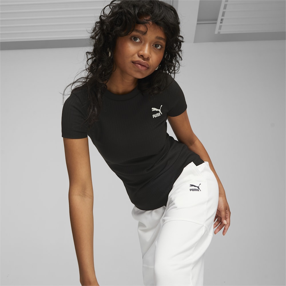 Puma Classics Ribbed Slim Tee - Black