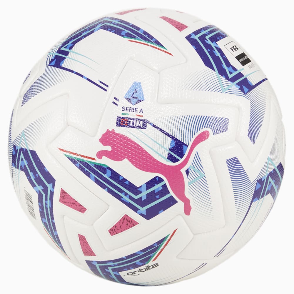 Puma Orbita Serie A Pro Soccer Ball - White-Blue Glimmer-Sunset Glow