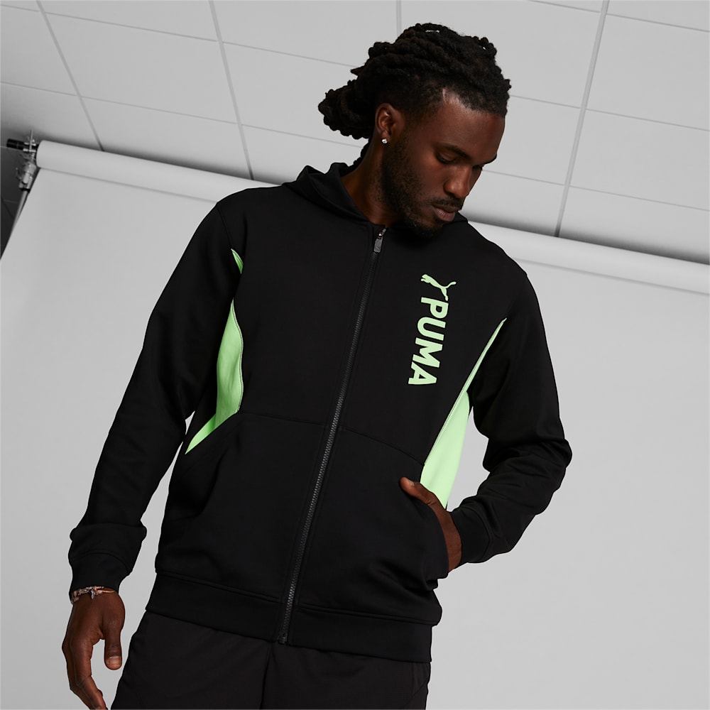 Puma Fit Double Knit Full-Zip Hoodie - Black-Speed Green