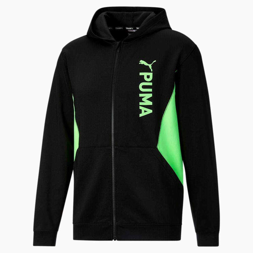 Puma Fit Double Knit Full-Zip Hoodie - Black-Speed Green