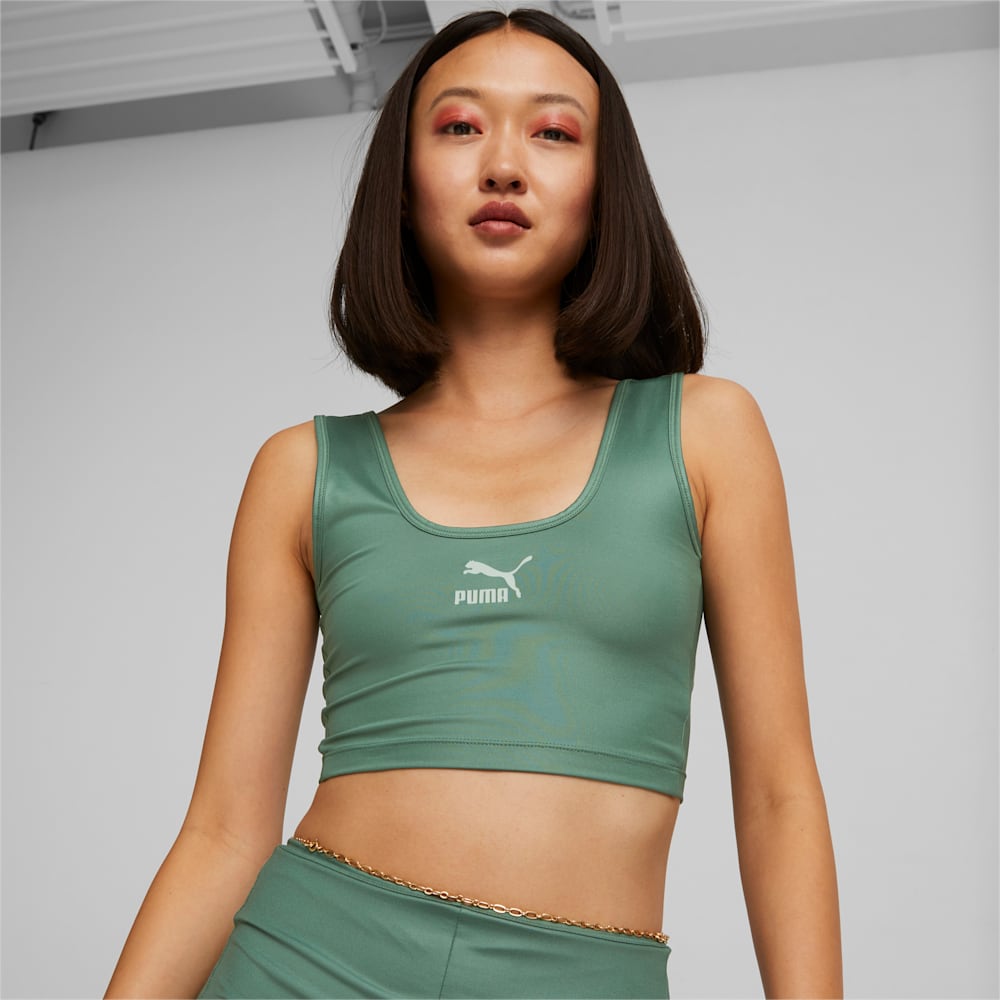 Puma T7 Shiny Cropped Top - Deep Forest