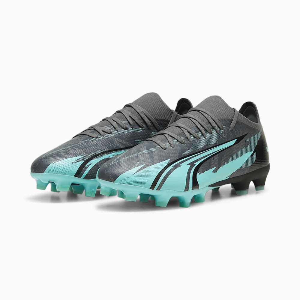 Puma ULTRA MATCH RUSH FG/AG Soccer Cleats - Strong Gray-White-Elektro Aqua