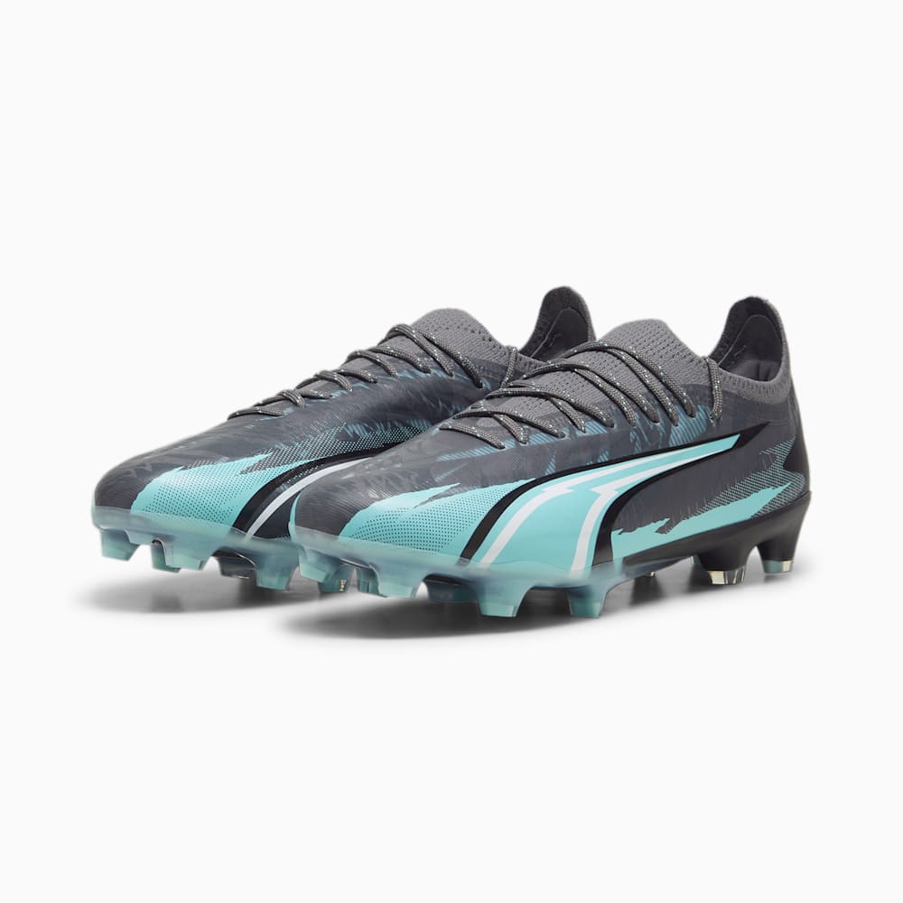 Puma ULTRA ULTIMATE RUSH FG/AG Soccer Cleats - Strong Gray-White-Elektro Aqua