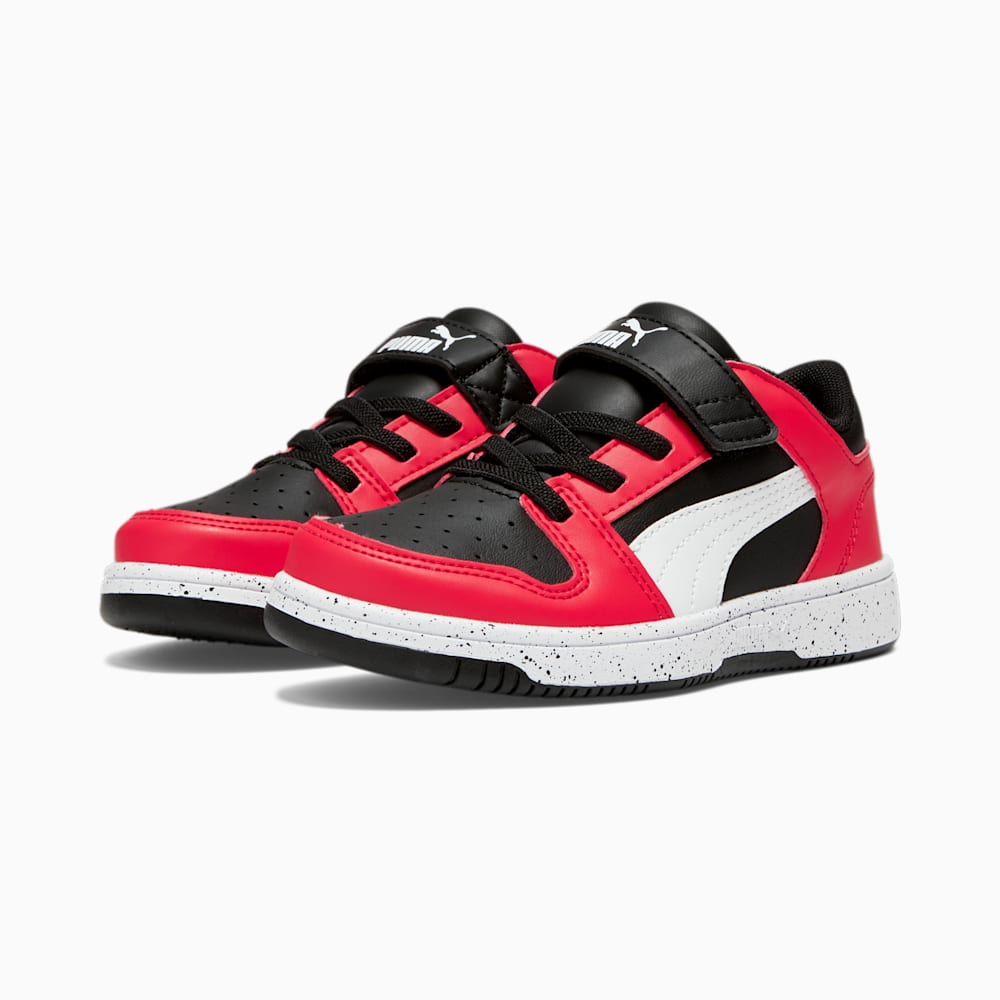 Puma Rebound V6 Lo Speckle Little Kids Sneakers - Black-White-High Risk Red