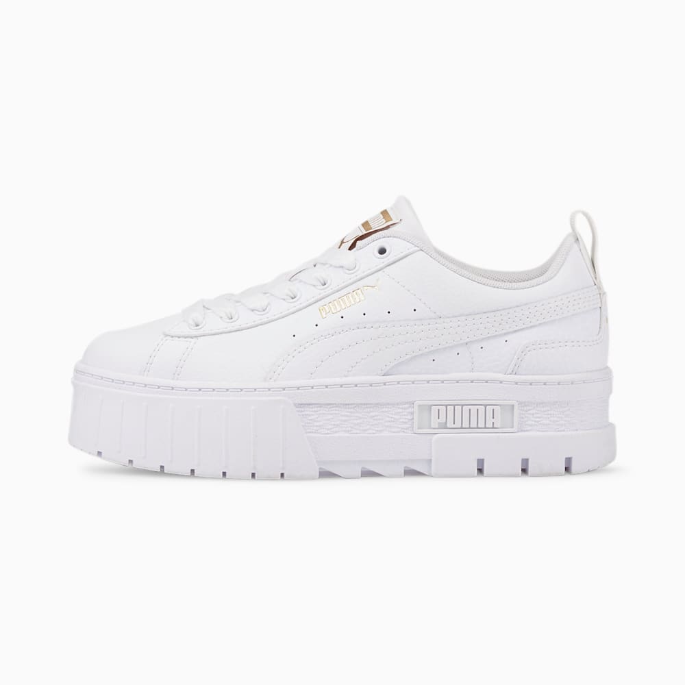 Puma Mayze Leather Big Kids Sneakers - White-Team Gold