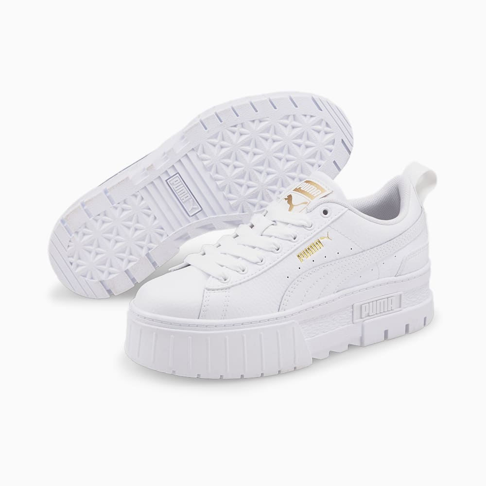 Puma Mayze Leather Big Kids Sneakers - White-Team Gold