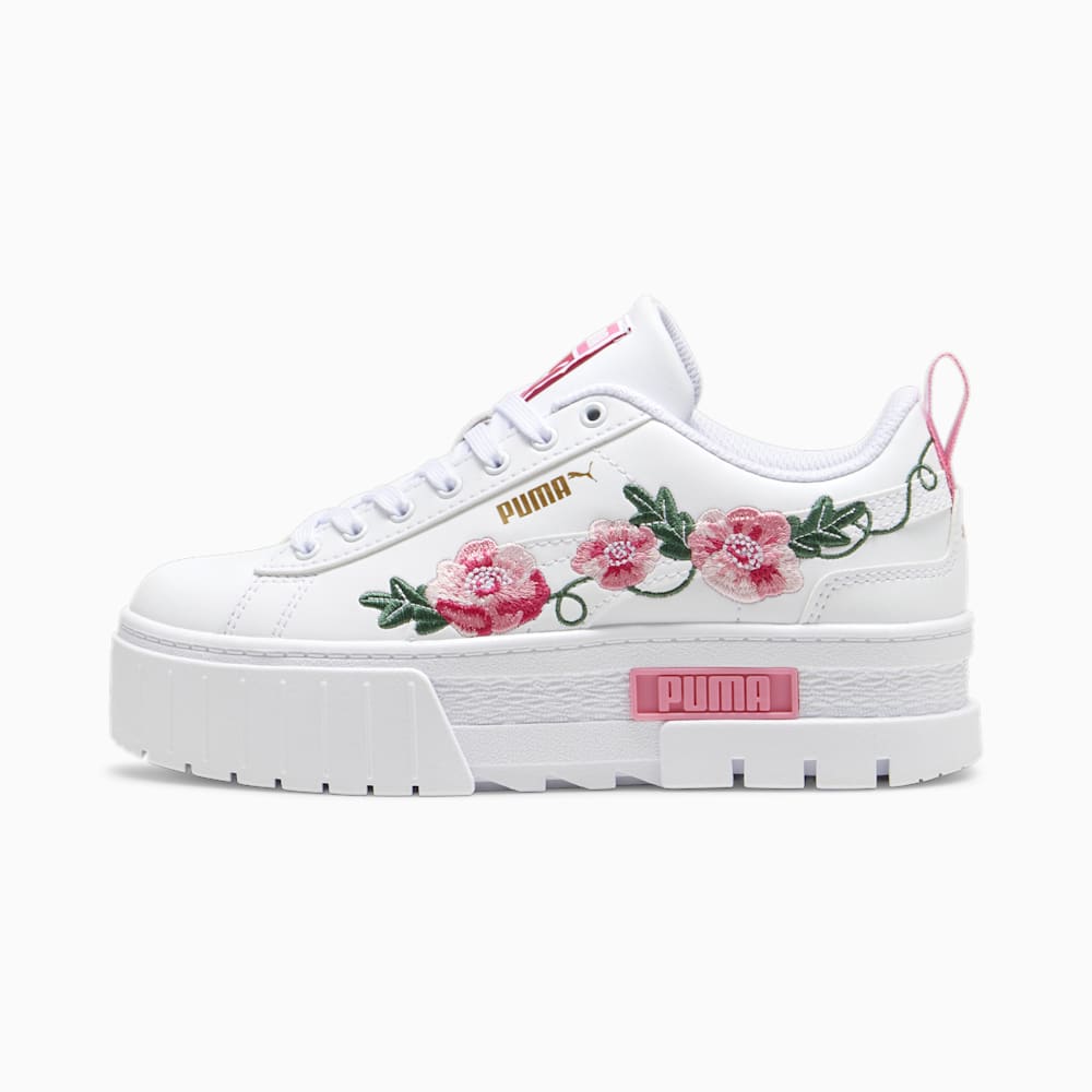 Puma Mayze Embroidery Big Kids Sneakers - White-Fast Pink-Vine