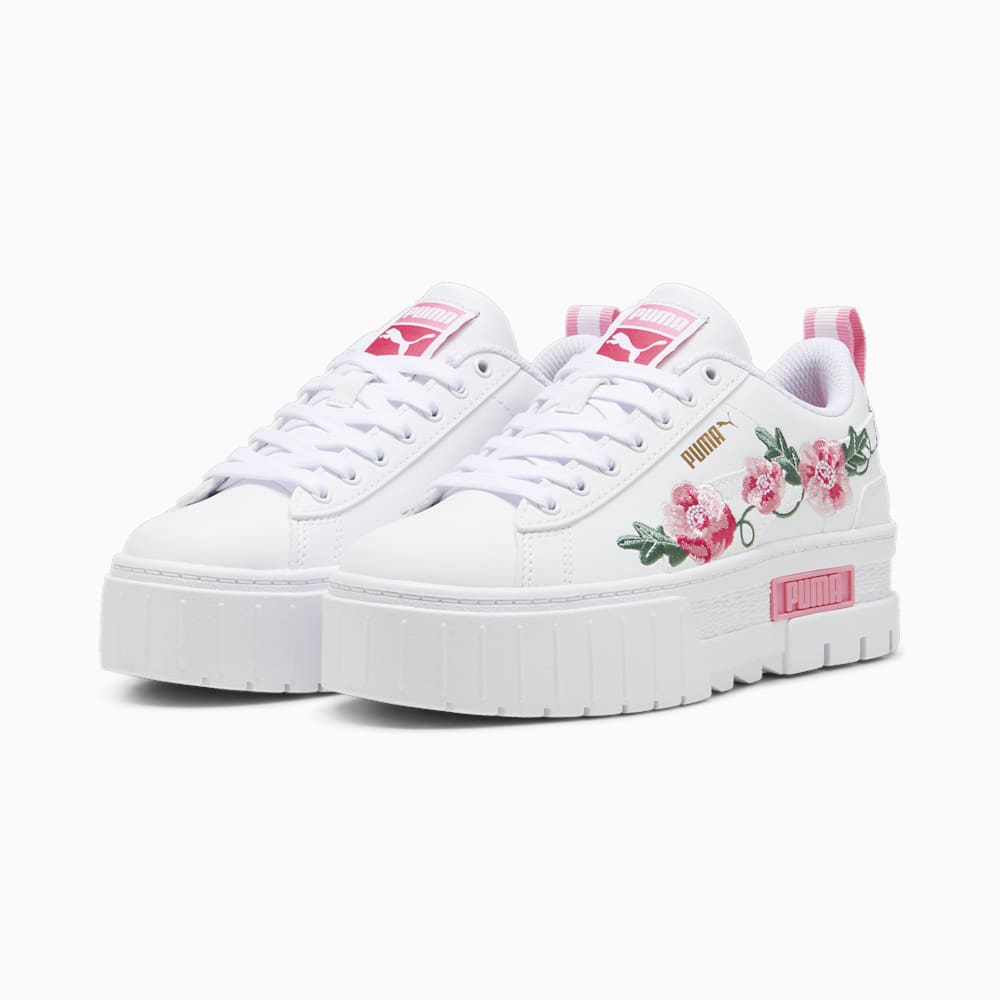 Puma Mayze Embroidery Big Kids Sneakers - White-Fast Pink-Vine