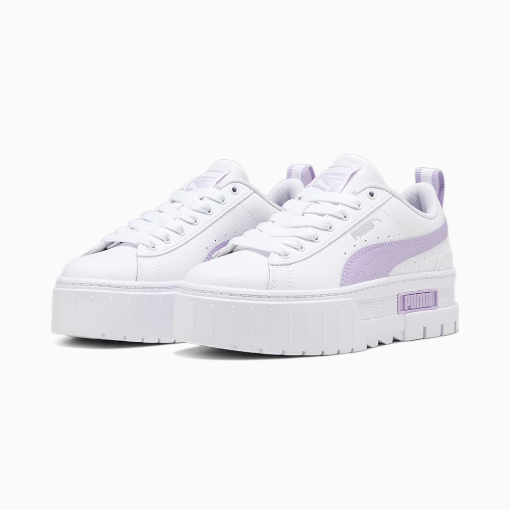 Puma Mayze Leather Big Kids Sneakers - White-Vivid Violet