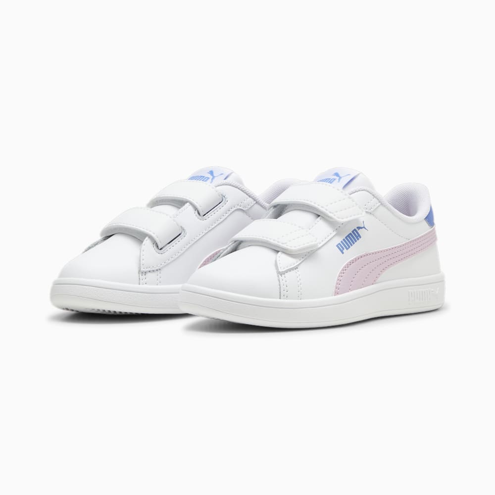 Puma Smash 3.0 Leather V Little Kids Sneakers - White-Grape Mist-Blue Skies