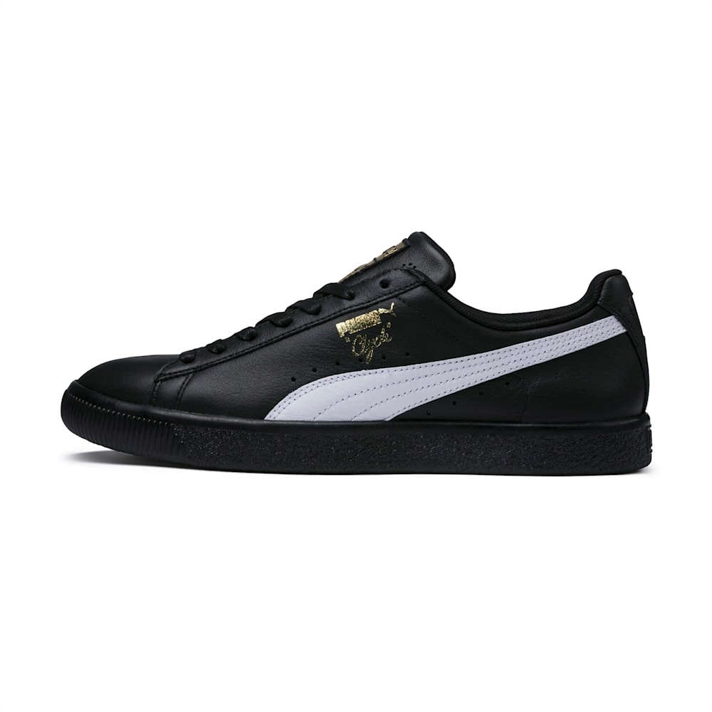 Puma Clyde Core Foil Sneakers - Black-White-Team Gold