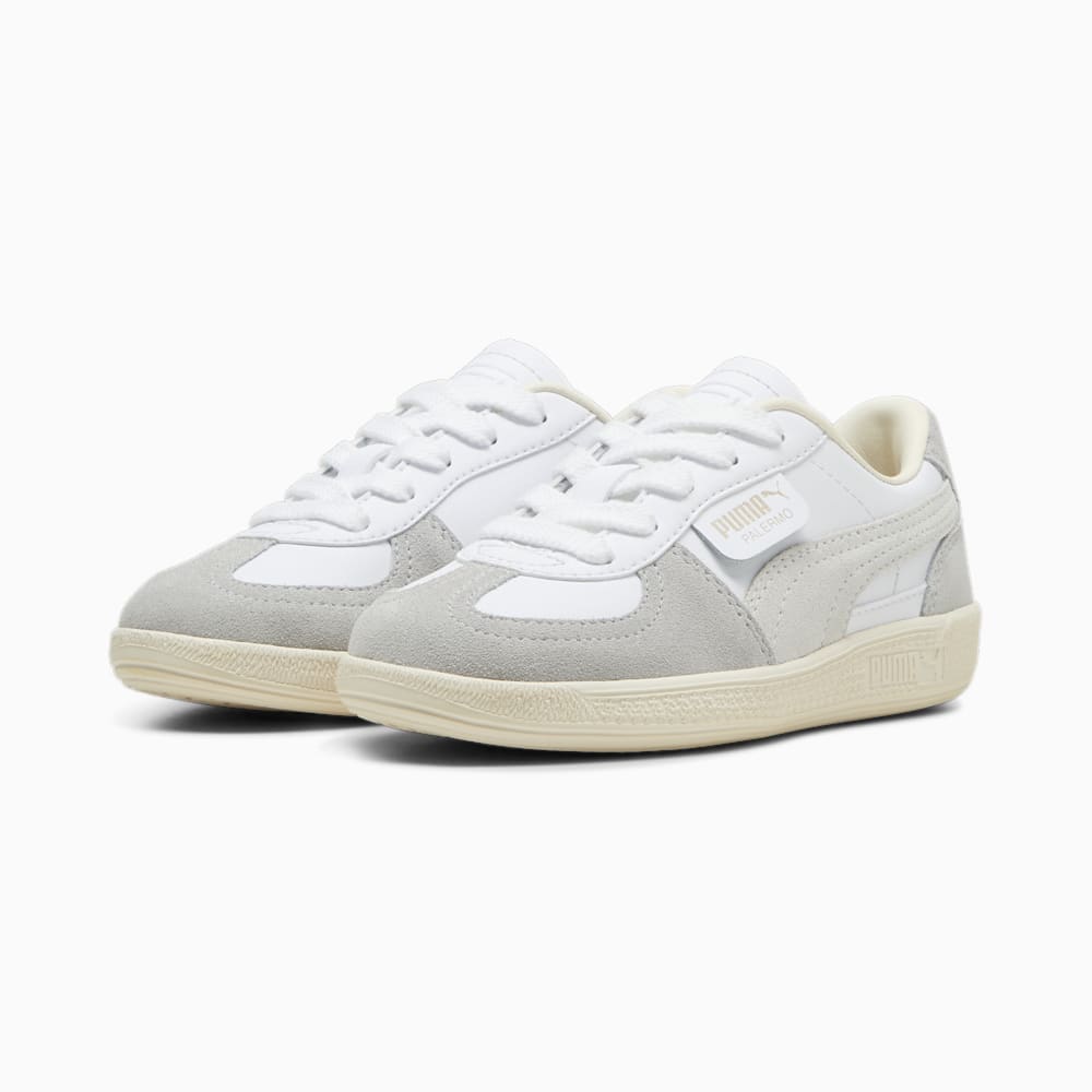 Puma Palermo Leather Little Kids Sneakers - White-Cool Light Gray-Sugared Almond