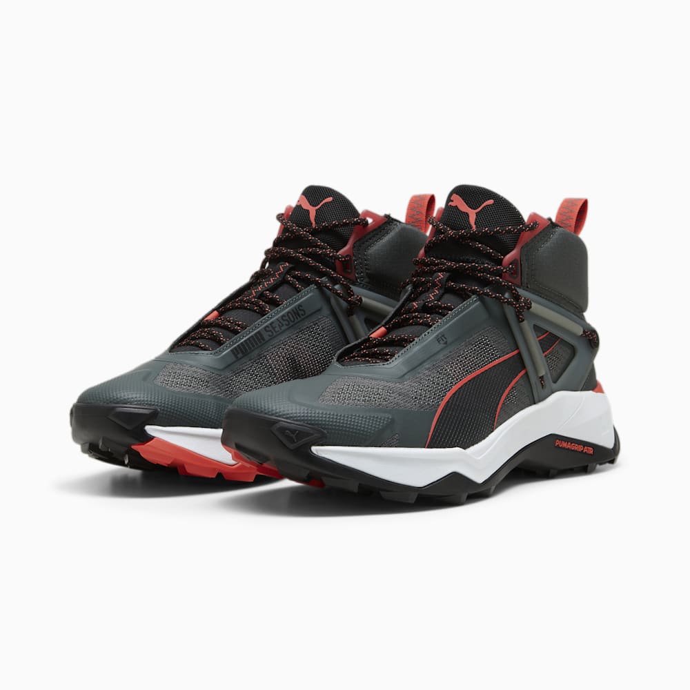 Puma SEASONS Explore NITRO™ Mid Hiking Shoes - Mineral Gray-Black-Active Red