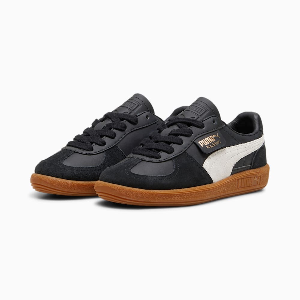 Puma Palermo Leather Big Kids Sneakers - Black-Feather Gray-Gum