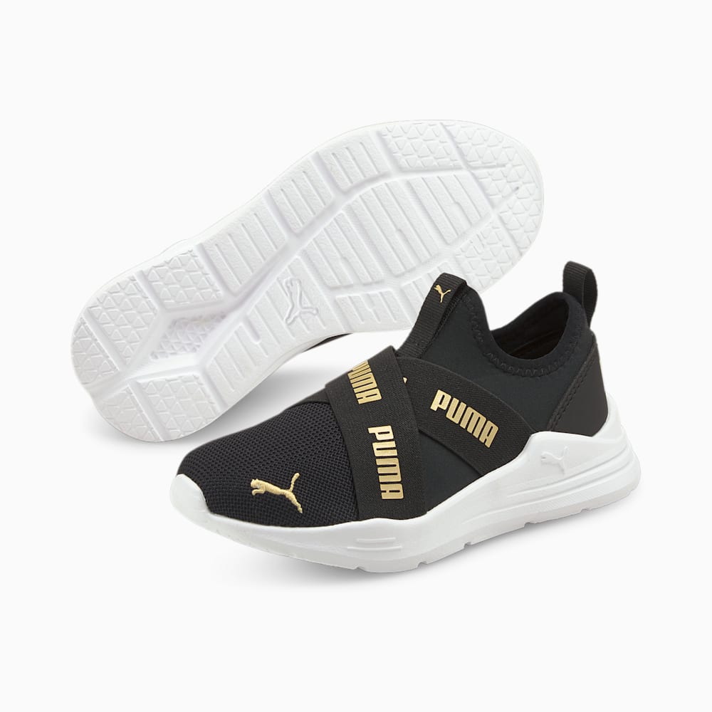 Puma Wired Run Slip-On Little Kids Shoes - Black-Team Gold