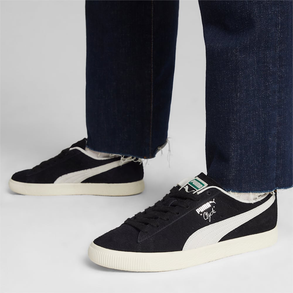 Puma Clyde Hairy Suede Sneakers - Black-Frosted Ivory