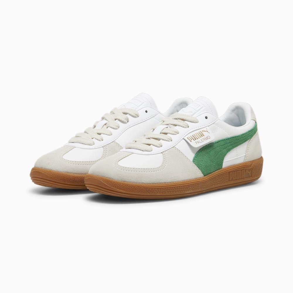 Puma Palermo Leather Sneakers - White-Vapor Gray-Archive Green