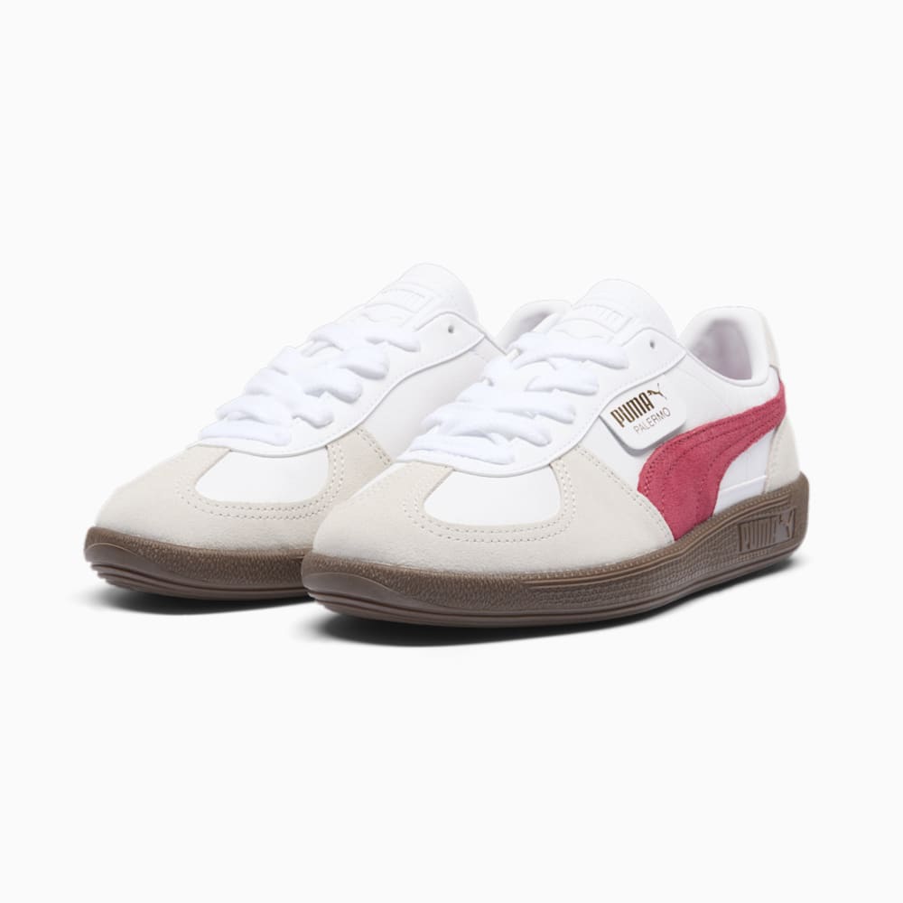 Puma Palermo Leather Sneakers - White-Vapor Gray-Club Red