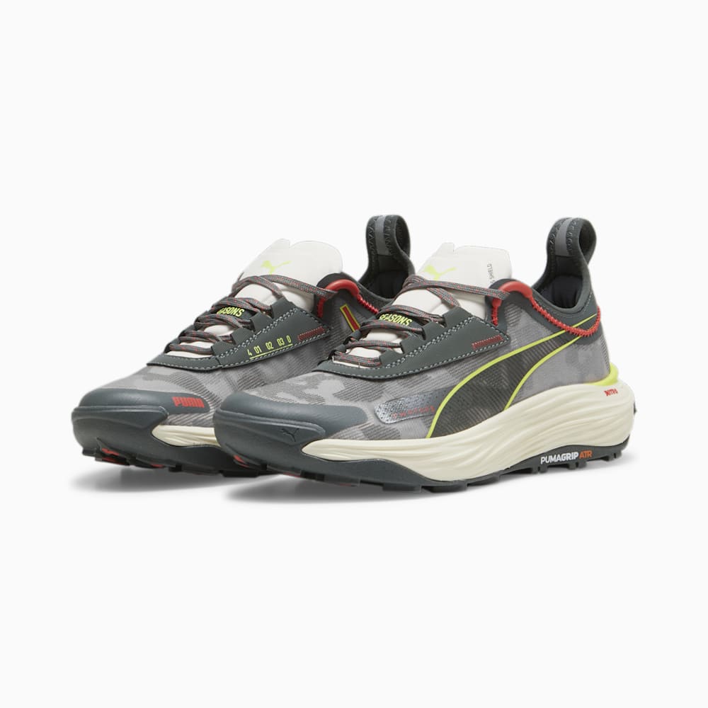 Puma SEASONS Voyage NITRO™ 3 Running Shoes - Mineral Gray-Active Red-Lime Pow