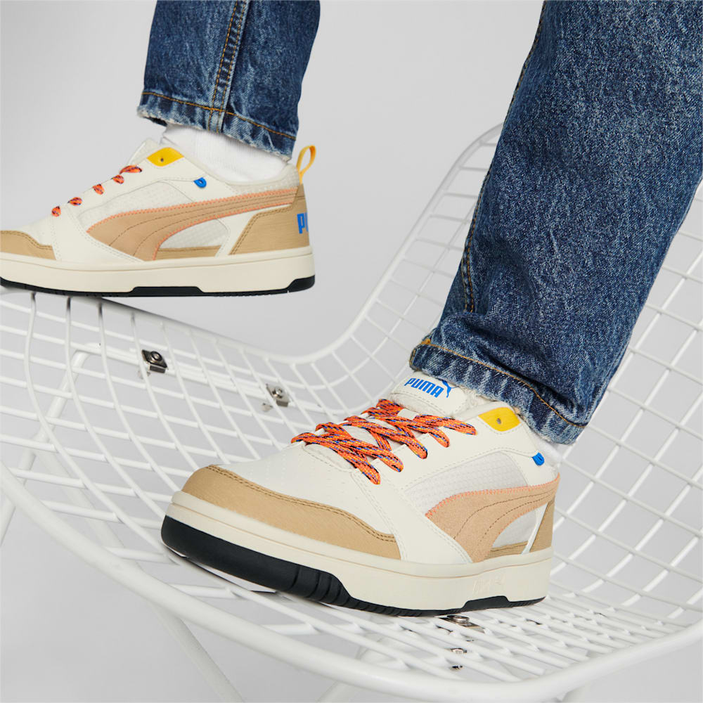 Puma Rebound v6 Low Open Road Sneakers - Alpine Snow-Sand Dune-Hot Heat-Yellow Sizzle-Ultra Blue