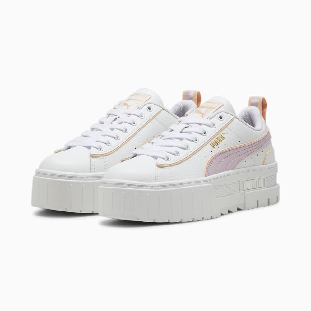 Puma Mayze Leather Piping Big Kids Sneakers - White-Grape Mist-Peach Fizz