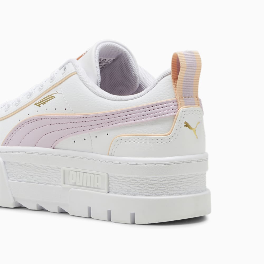 Puma Mayze Leather Piping Big Kids Sneakers - White-Grape Mist-Peach Fizz