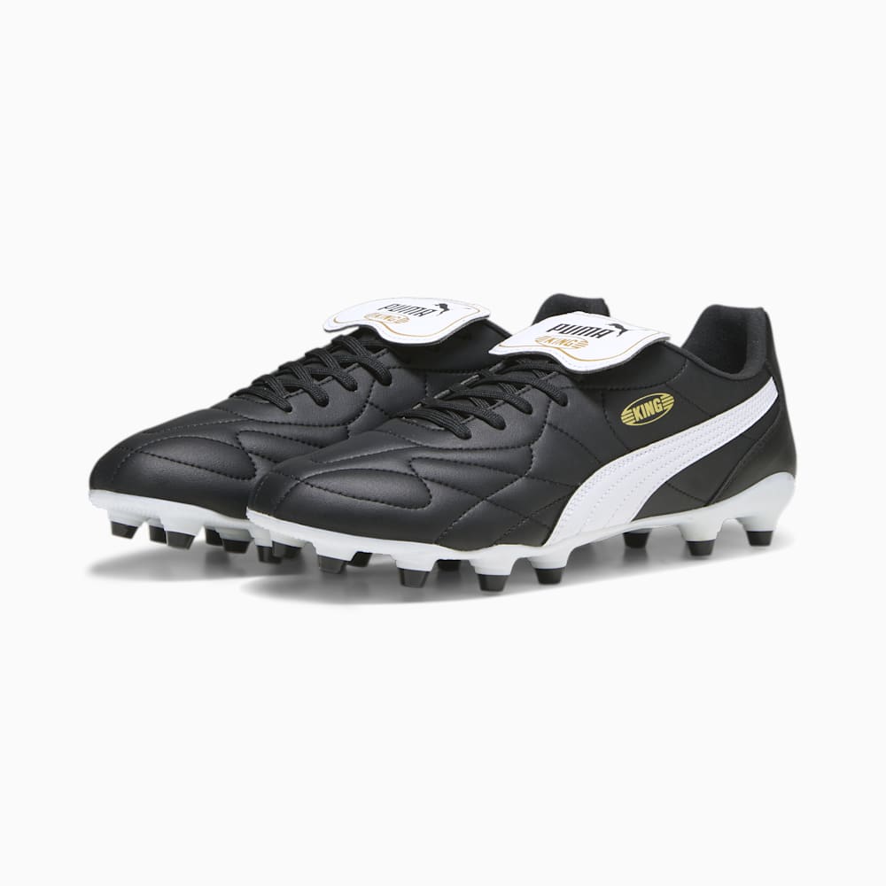 Puma KING TOP FG/AG Soccer Cleats - Black-White-Gold