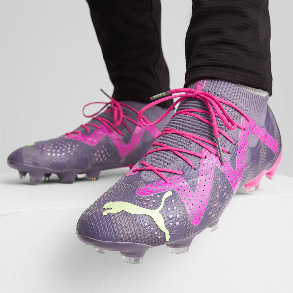 Puma FUTURE ULTIMATE FG/AG Goalkeeper Soccer Cleats - Purple Charcoal-Fast Yellow-Ravish-White