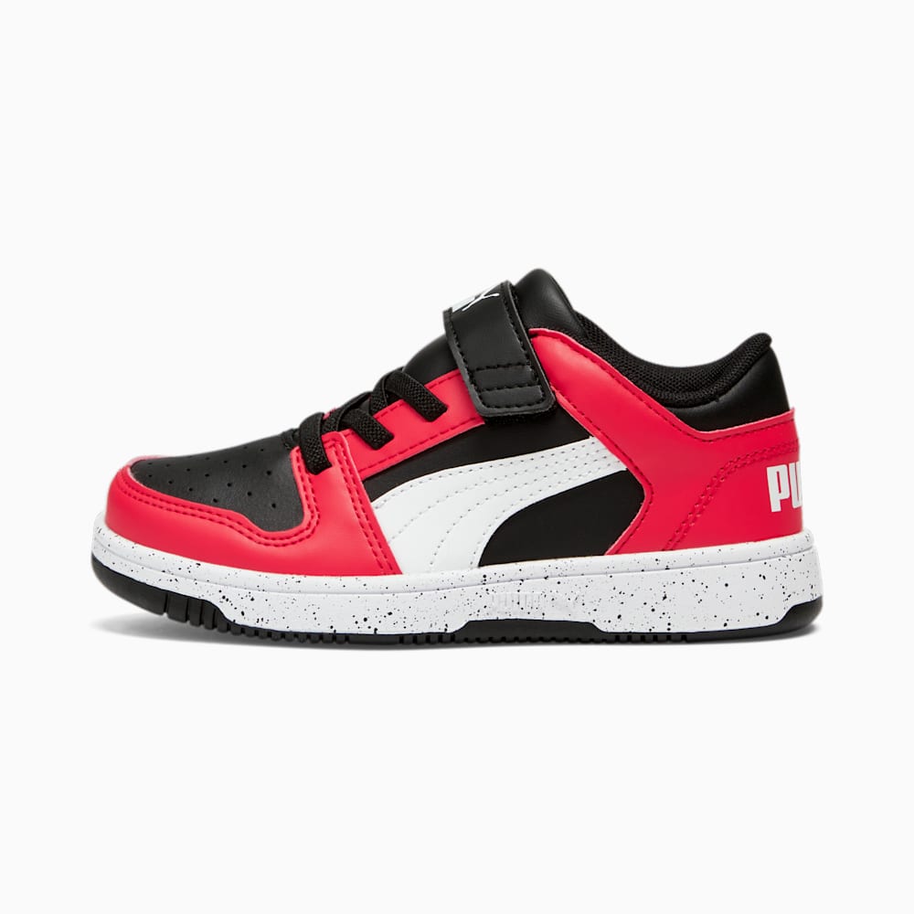 Puma Rebound V6 Lo Speckle Little Kids Sneakers - Black-White-High Risk Red