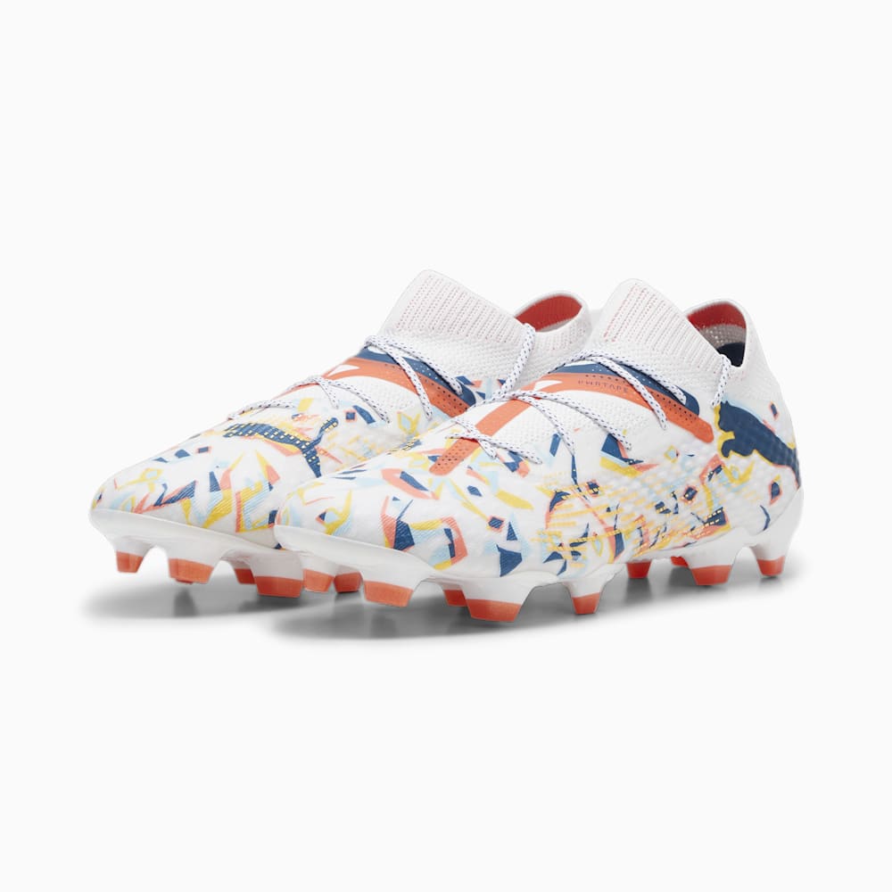 Puma FUTURE 7 ULTIMATE CREATIVITY FG/AG Soccer Cleats - White-Ocean Tropic-Turquoise Surf-Hot Heat-Sun Stream