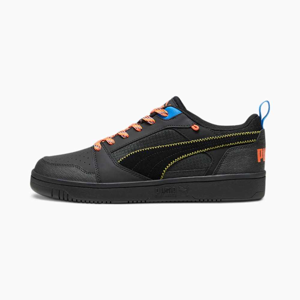 Puma Rebound v6 Low Open Road Sneakers - Black-Yellow Sizzle-Hot Heat-Ultra Blue