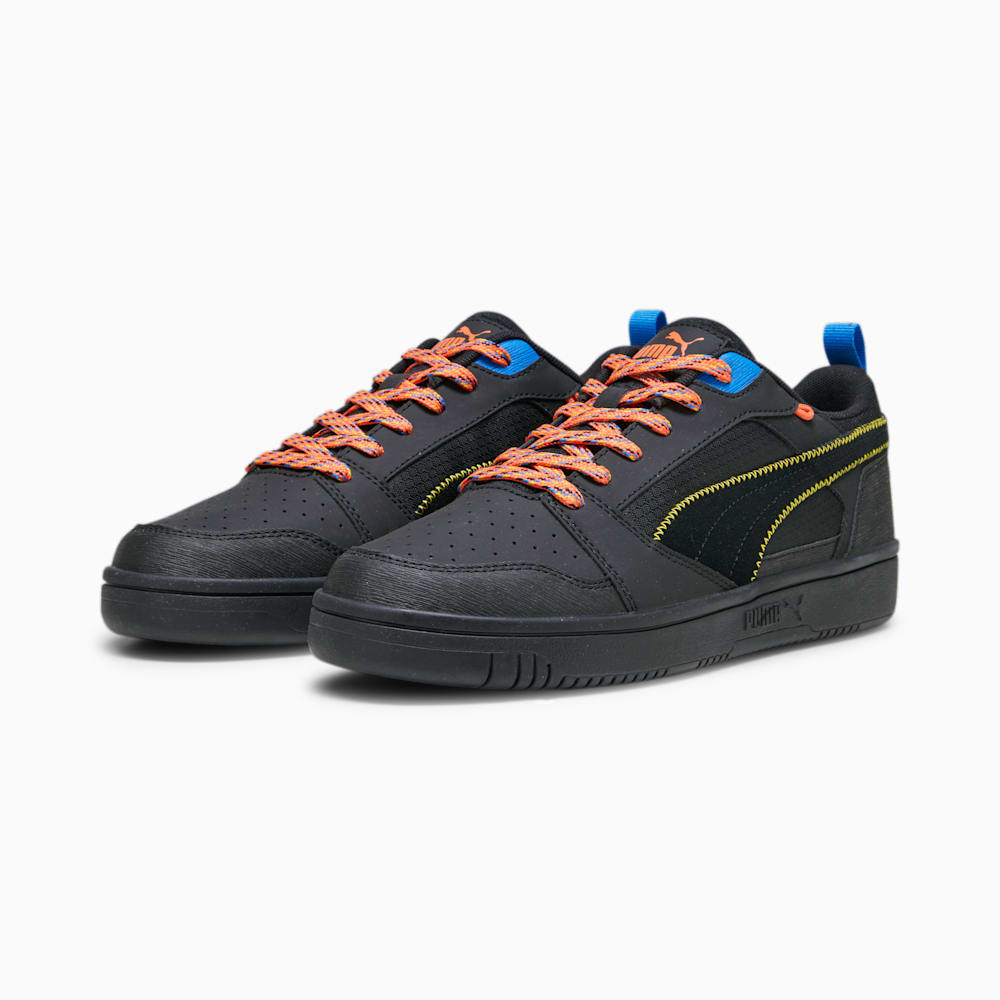 Puma Rebound v6 Low Open Road Sneakers - Black-Yellow Sizzle-Hot Heat-Ultra Blue