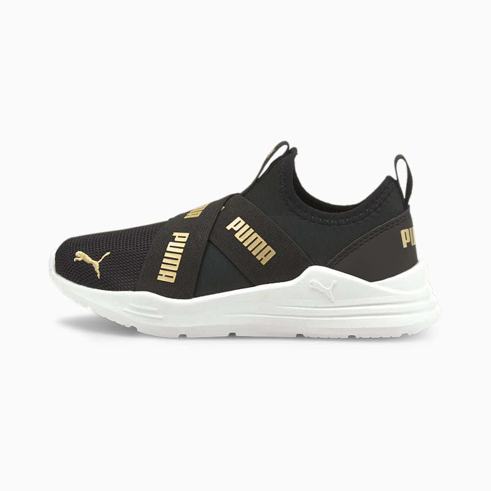 Puma Wired Run Slip-On Little Kids Shoes - Black-Team Gold