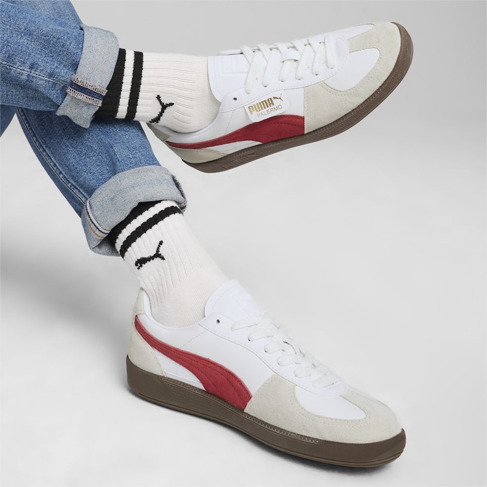 Puma Palermo Leather Sneakers - White-Vapor Gray-Club Red