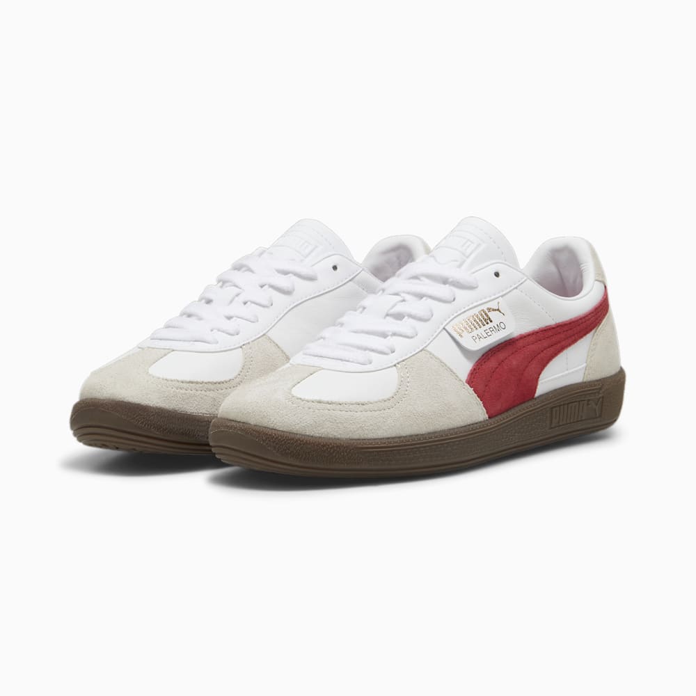 Puma Palermo Leather Sneakers - White-Vapor Gray-Club Red