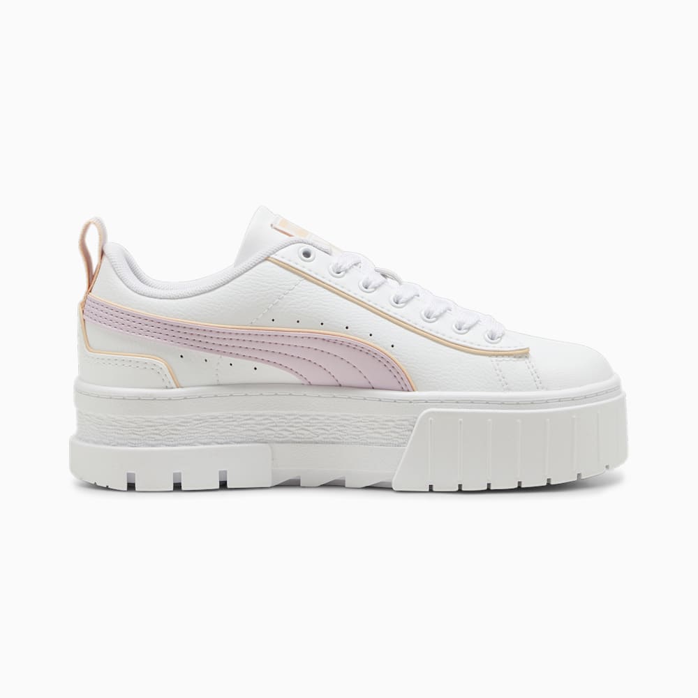 Puma Mayze Leather Piping Big Kids Sneakers - White-Grape Mist-Peach Fizz