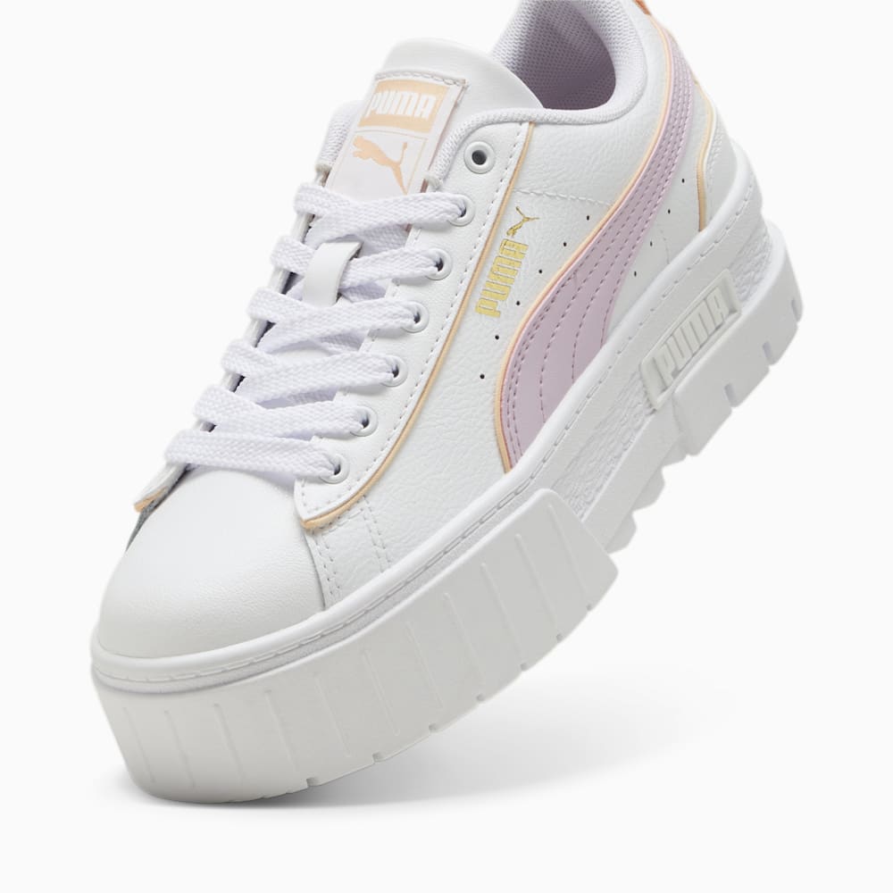 Puma Mayze Leather Piping Big Kids Sneakers - White-Grape Mist-Peach Fizz