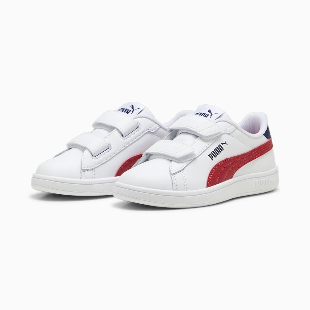 Puma Smash 3.0 Leather V Little Kids Sneakers - White-Club Red-Club Navy