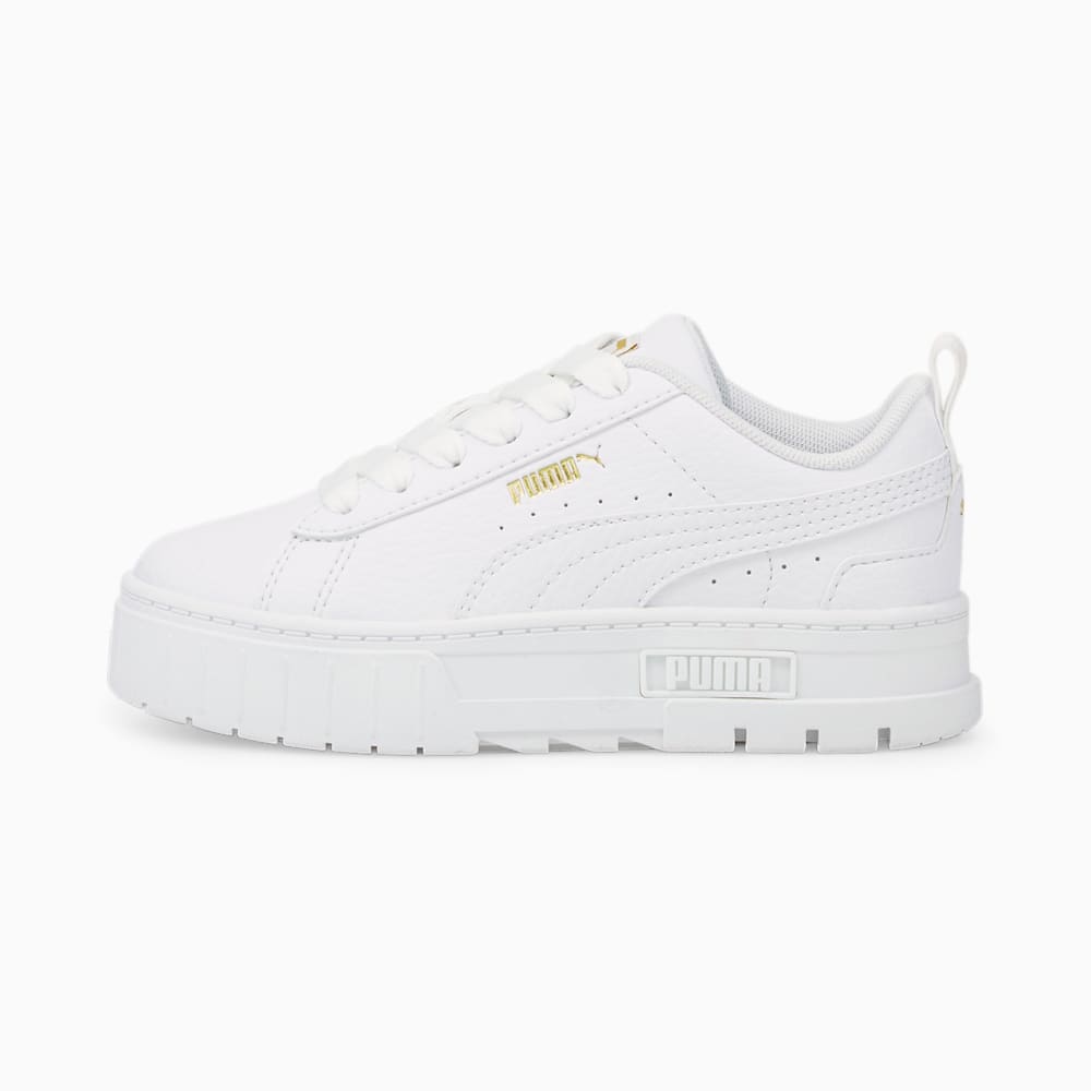 Puma Mayze Leather Little Kids Shoes - White-Team Gold