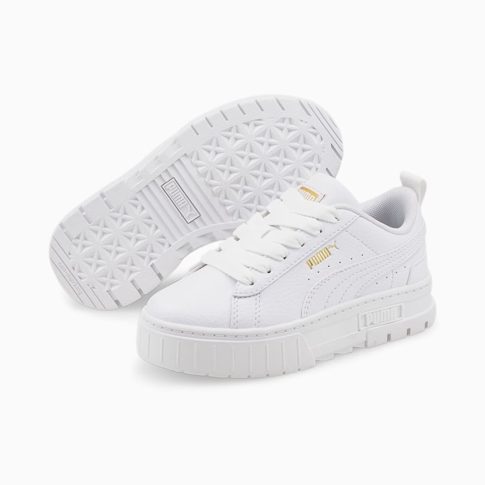 Puma Mayze Leather Little Kids Shoes - White-Team Gold