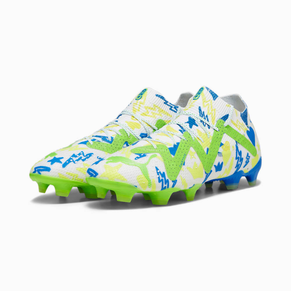 Puma FUTURE ULTIMATE Neymar Jr FG/AG Soccer Cleats - White-Racing Blue-Lemon Meringue-Parakeet Green