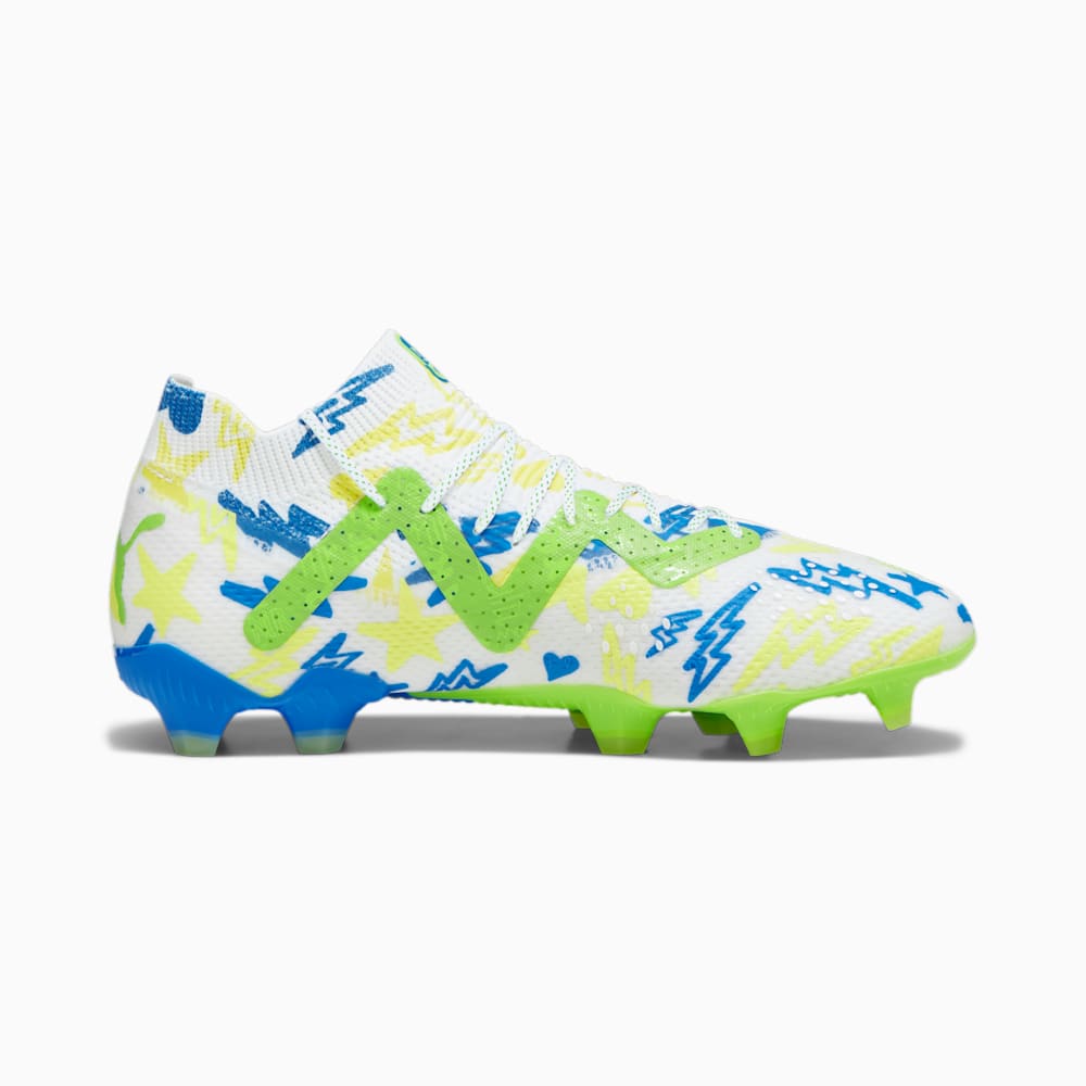 Puma FUTURE ULTIMATE Neymar Jr FG/AG Soccer Cleats - White-Racing Blue-Lemon Meringue-Parakeet Green